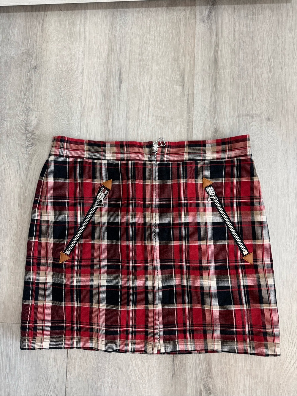 Rag & Bone Red Plaid Leah Mini Skirt with Front Zipper